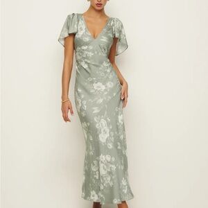 Reformation Vida Sage Floral Dress